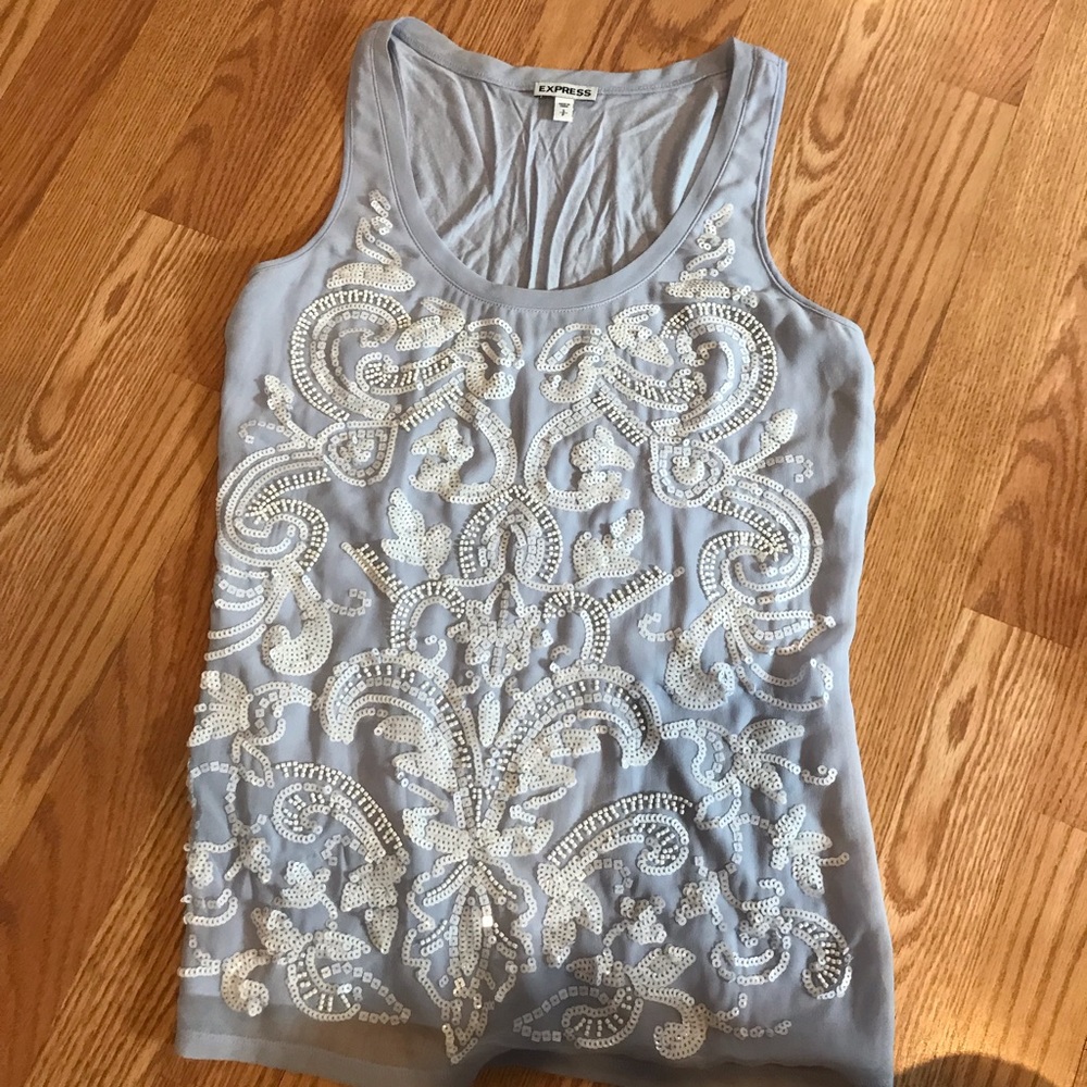 Express Women's Light Blue Embellished Tank Top